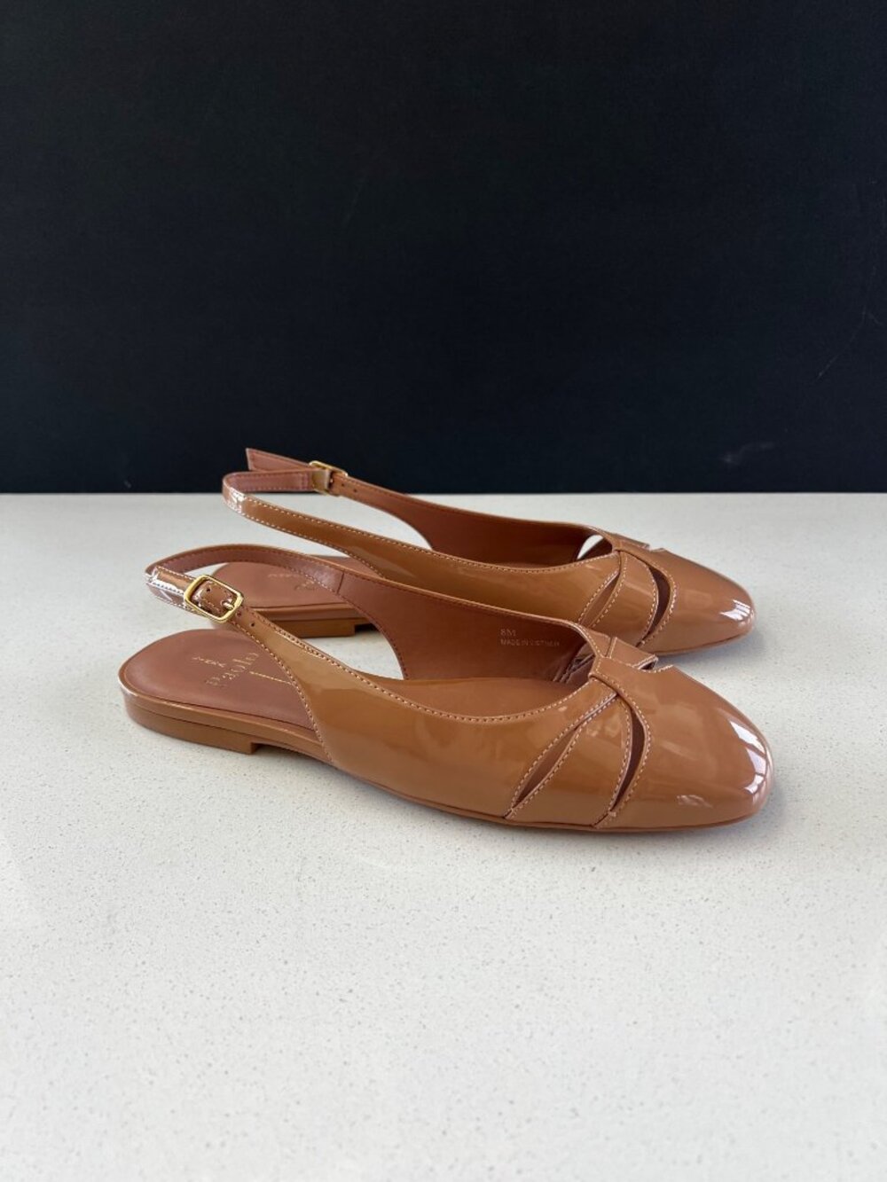 LINEA PAOLO slingback cognac patent leather flats size 8